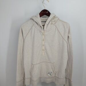 American Eagle Outfitter Fleece Henley Pullover Hoodie Sweatshirt‎ Cream Size XL